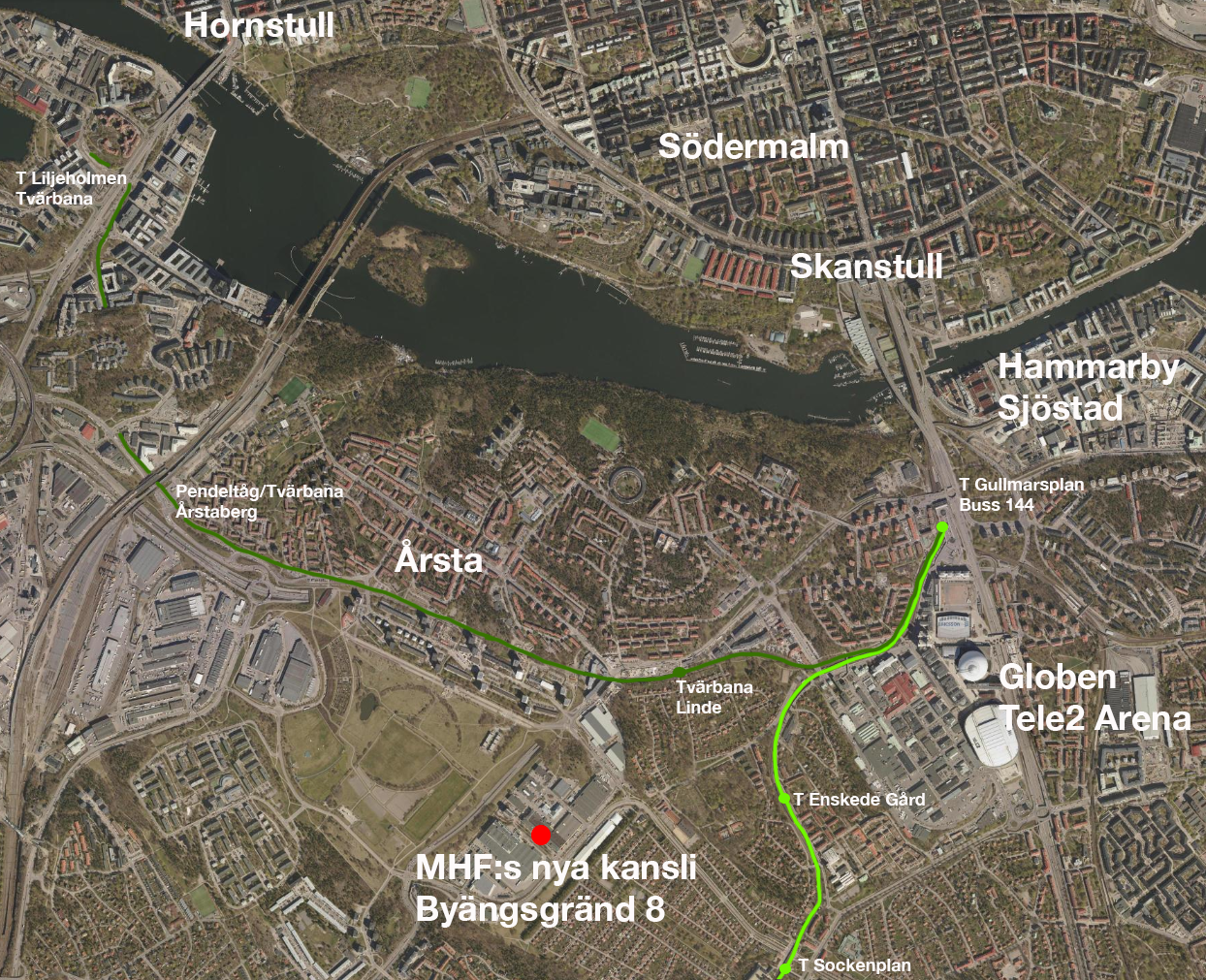Karta som visar MHF:s nya adress